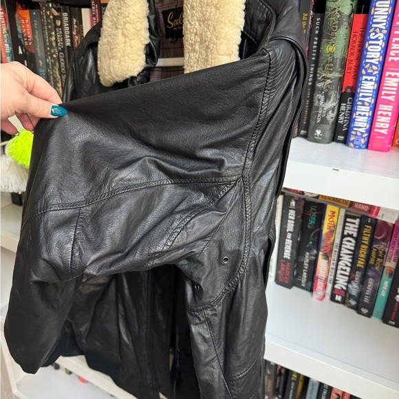 Vintage Scully 80s 90s retro leather black bomber flight jacket coat fur collar - Picture 3 of 8